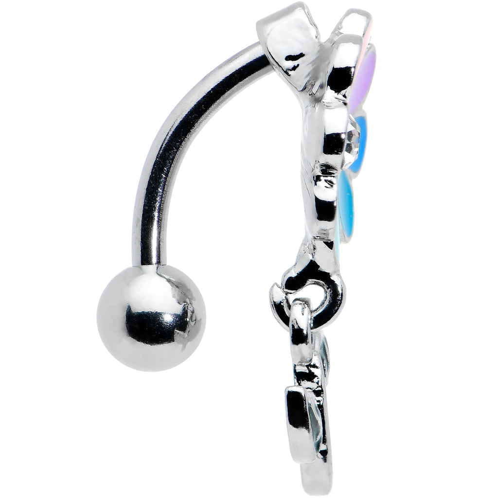 Clear Gem Rainbow Pride Flower Top Mount Dangle Belly Ring
