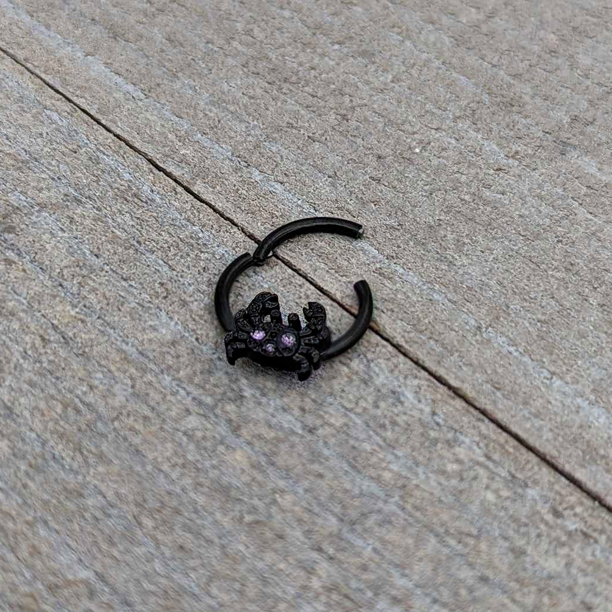 16G 3/8 Purple Gem Black Chic Crab Hinged Segment Ring