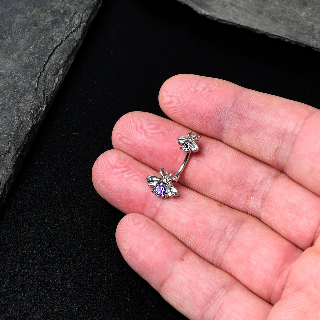 Double Mounting Insect Purple Gem Bees Beautiful Insect Double Mount Belly Ring ...