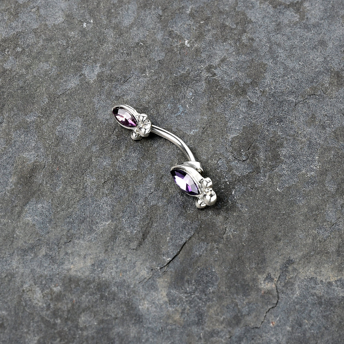 Purple Gem Art Deco Ovals Double Mount Belly Ring
