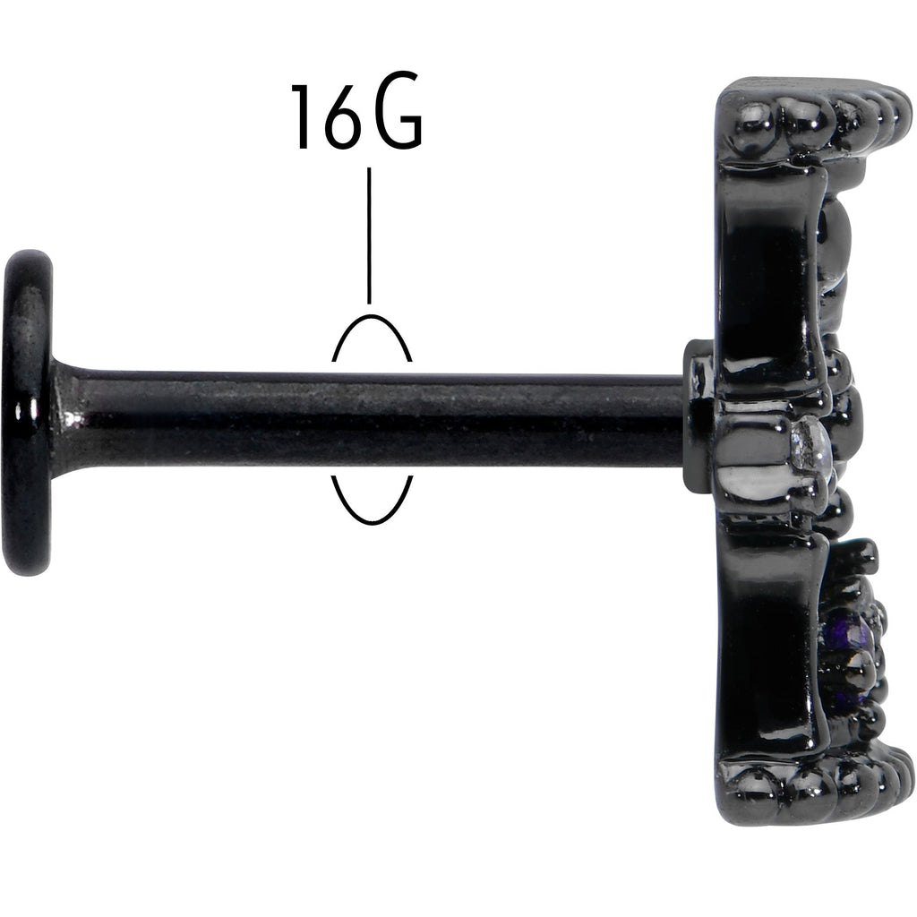 16G 5/16 Purple Gem Black Gothic Hourglass Labret Monroe Tragus