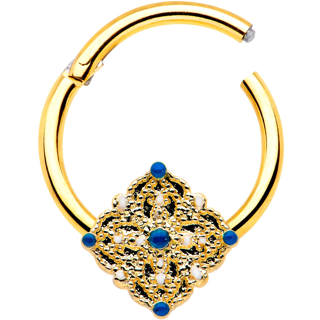 16G 3/8 Gold Tone Lacy Rhombus Hinged Segment Ring