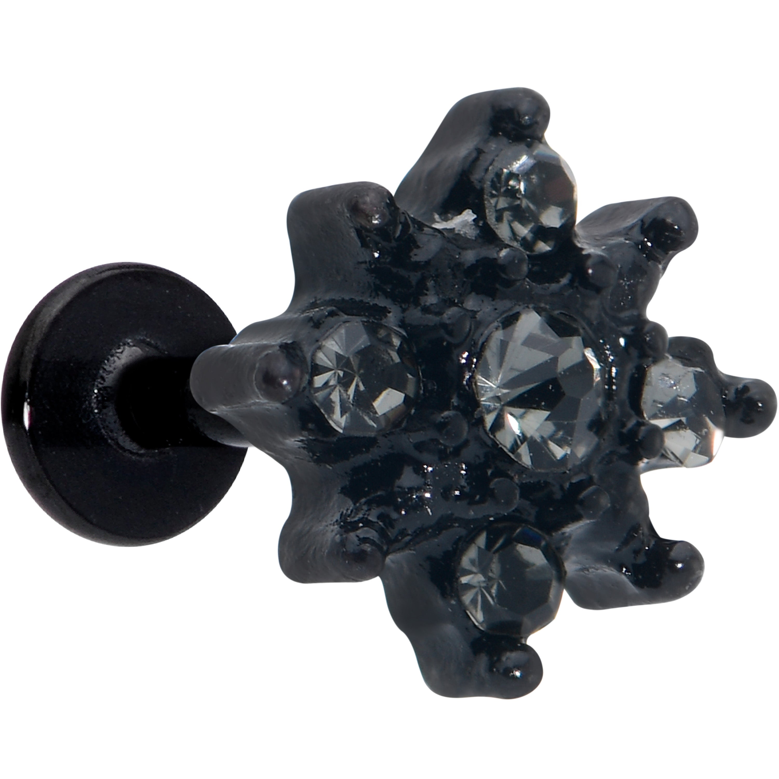 16G 1/4 Clear Gem Black Evening Flower Labret