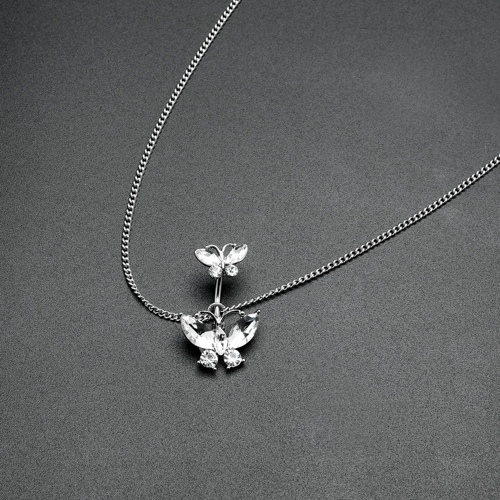Clear Gem Butterfly Beauties Double Mount Belly Ring Belly Chain