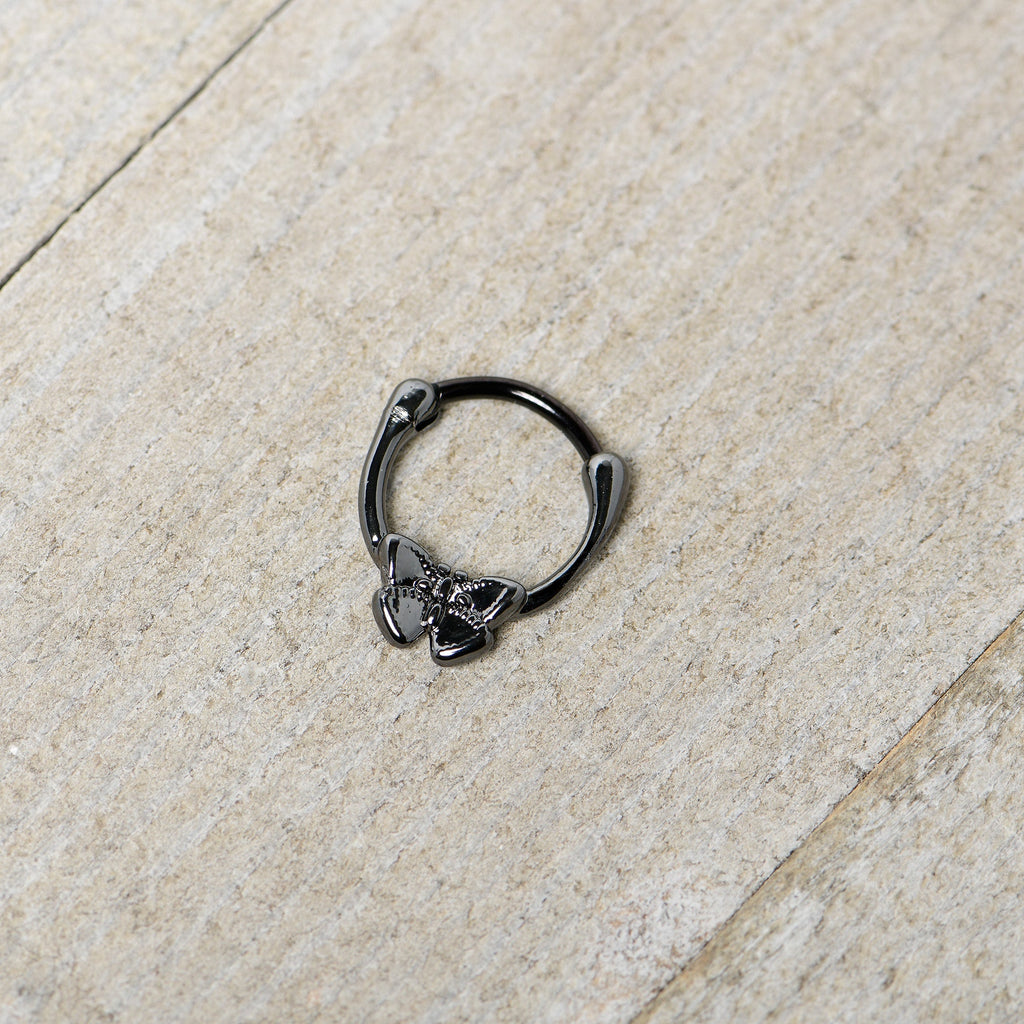 16G 3/8 Black Textured Simple Butterfly Cartilage Clicker