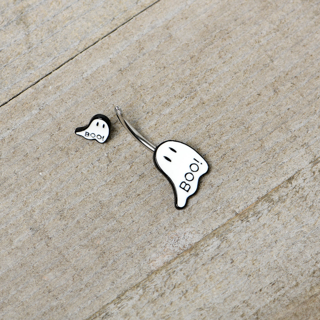 Halloween White Glow in the Dark Ghosts Double Mount Belly Ring