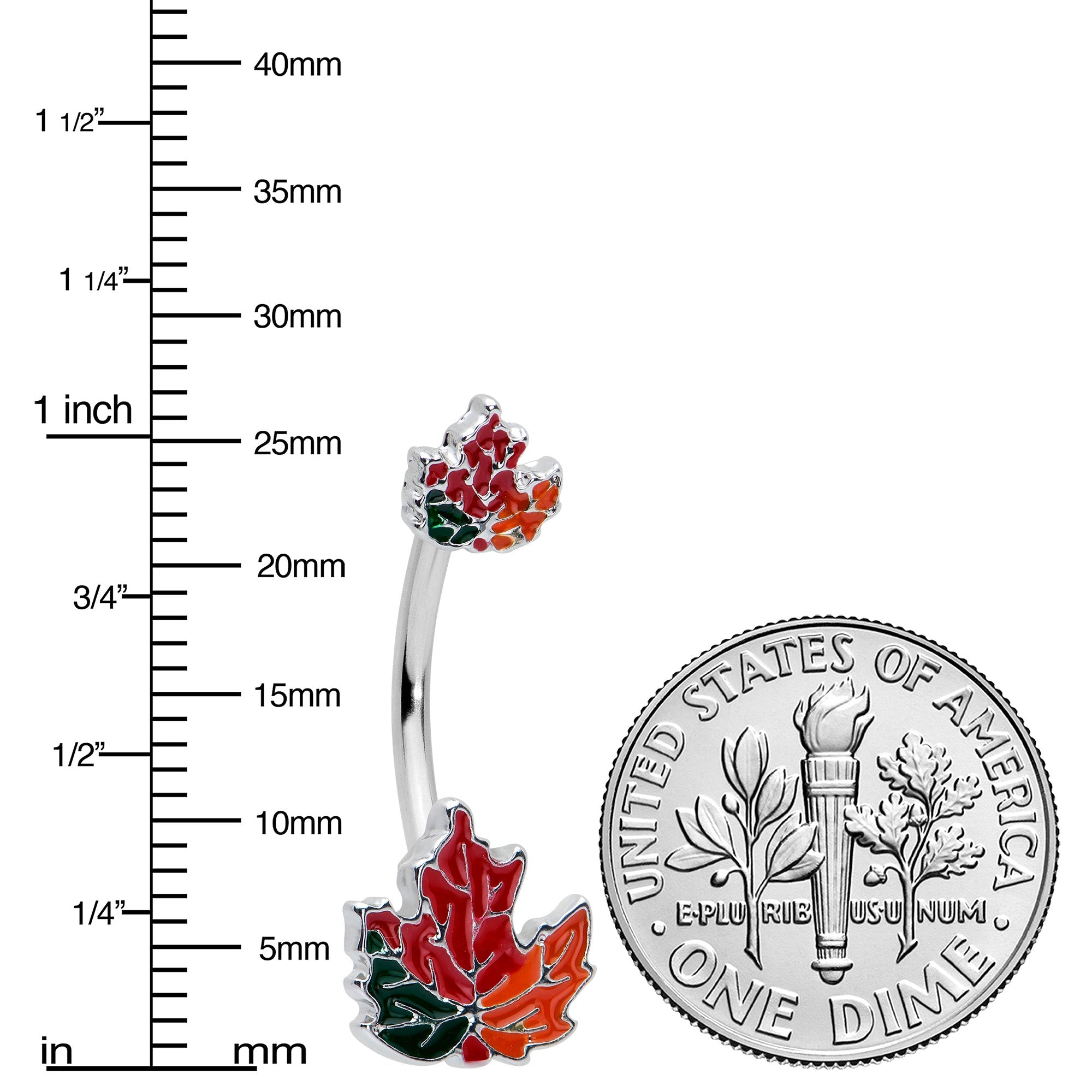Autumn Tricolor Maple Leaves Red Green Orange Double Mount Belly Ring