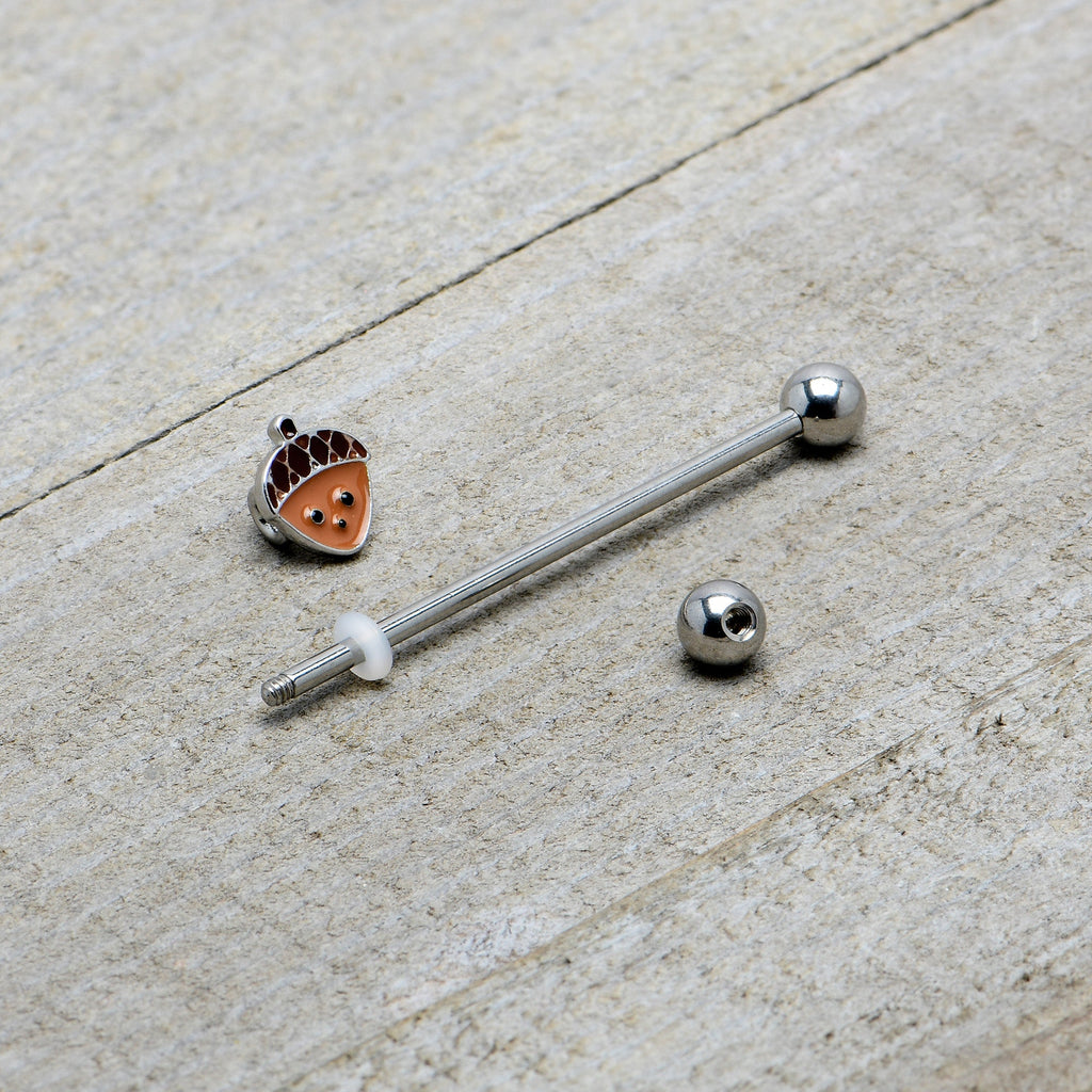 14G Autumn Acorn Face Brown Fall Industrial Barbell 38mm