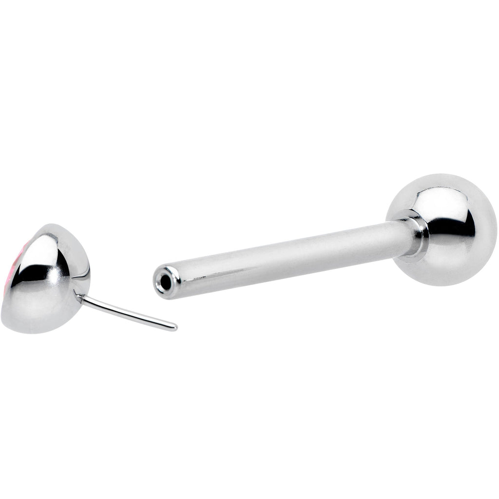 Pink CZ Gem ASTM F-136 Implant Grade Titanium Threadless Barbell Tongue Ring