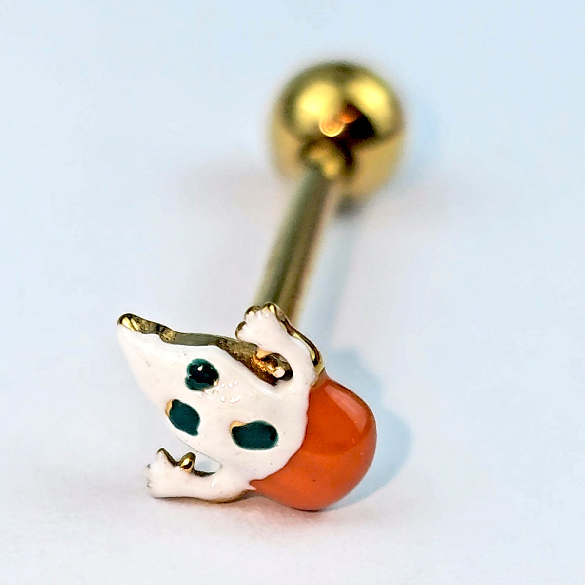 Gold Tone Pumpkin Haunter Ghost Barbell Tongue Ring