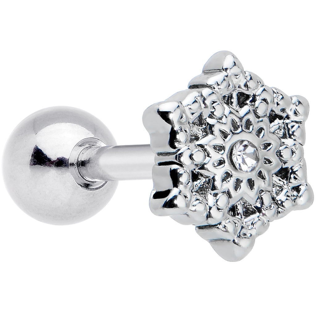 16G 1/4 Clear Gem Filigree Epic Snowflake Cartilage Tragus Earring