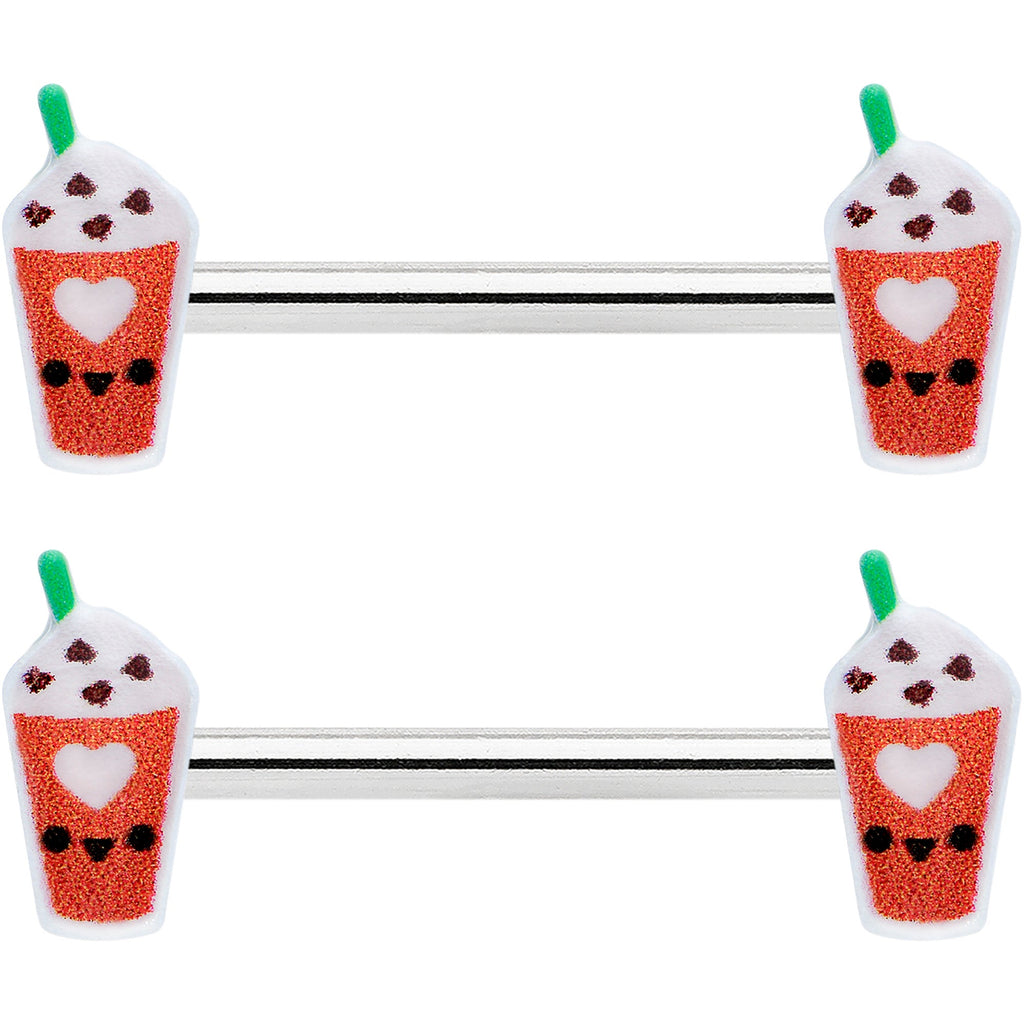 14G 9/16 Sweet Pumpkin Frappe Autumn Barbell Nipple Ring Set