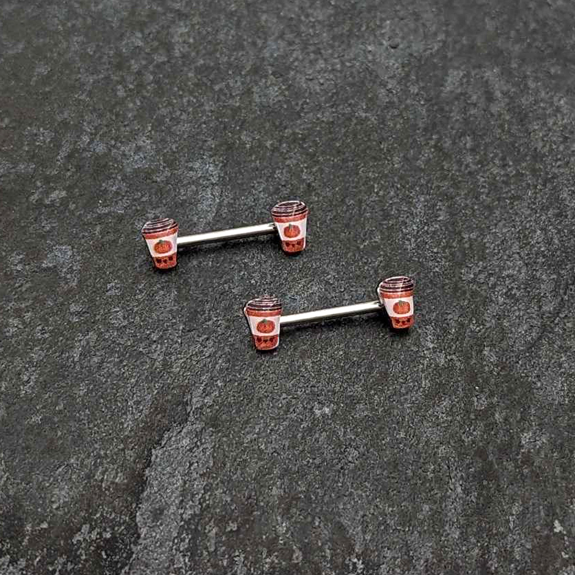 14G 9/16 Sweet Pumpkin Latte Autumn Barbell Nipple Ring Set