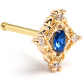 20G 1/4 Blue Gem Gold Tone Rich Rhombus Nose Bone