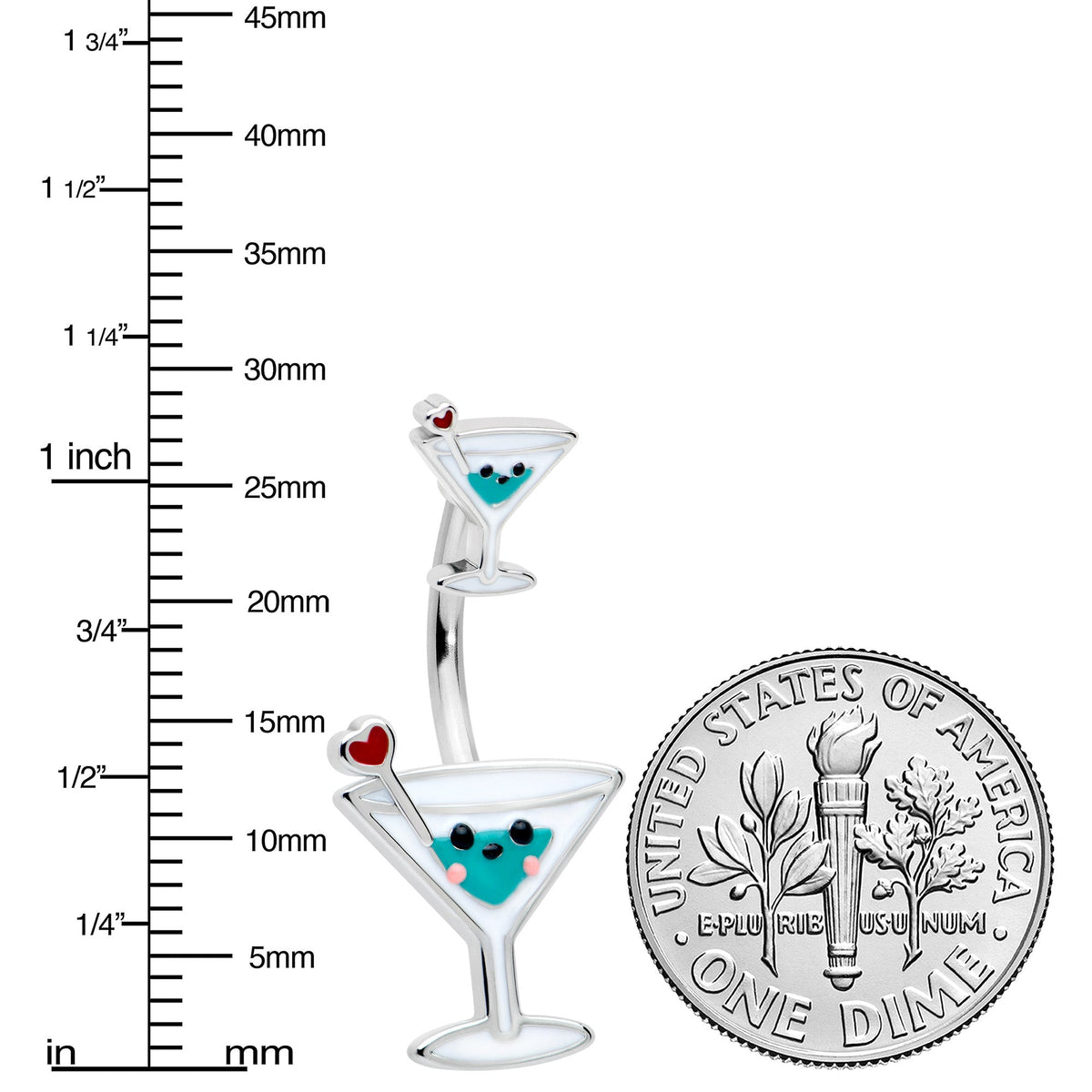 Sweet Martini Glass Heart Valentine New Years Double Mount Belly Ring
