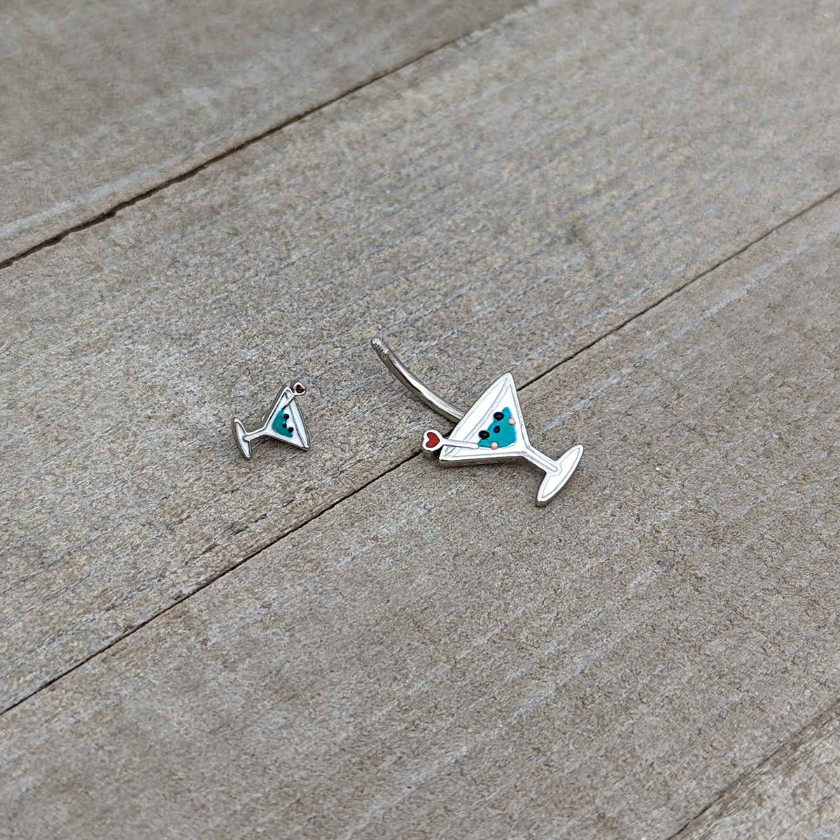 Sweet Martini Glass Heart Valentine New Years Double Mount Belly Ring