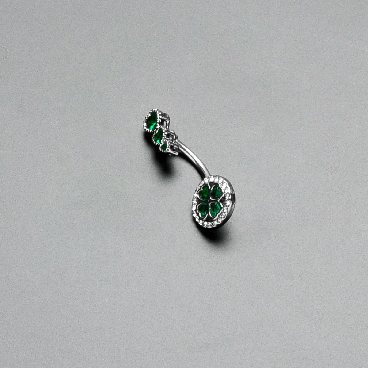 Green Clear Gem Triple Drop Heart Shamrock Double Mount Belly Ring