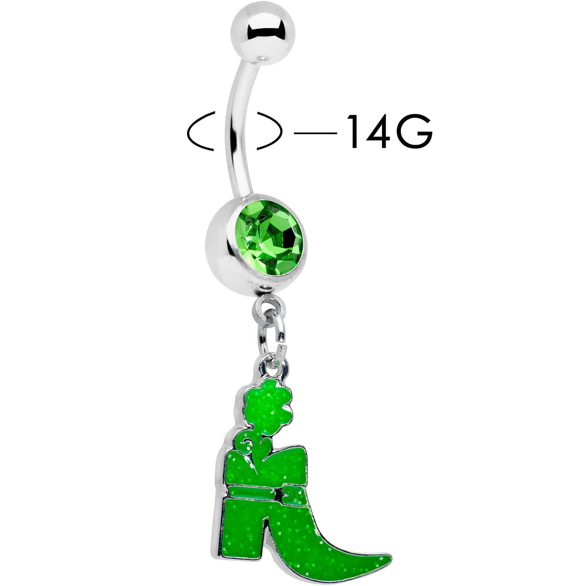 Green Gem Glow in Dark Leprechaun Boot St Patricks Dangle Belly Ring