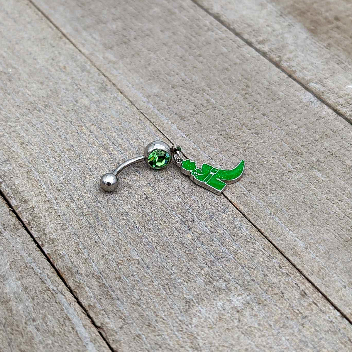 Green Gem Glow in Dark Leprechaun Boot St Patricks Dangle Belly Ring