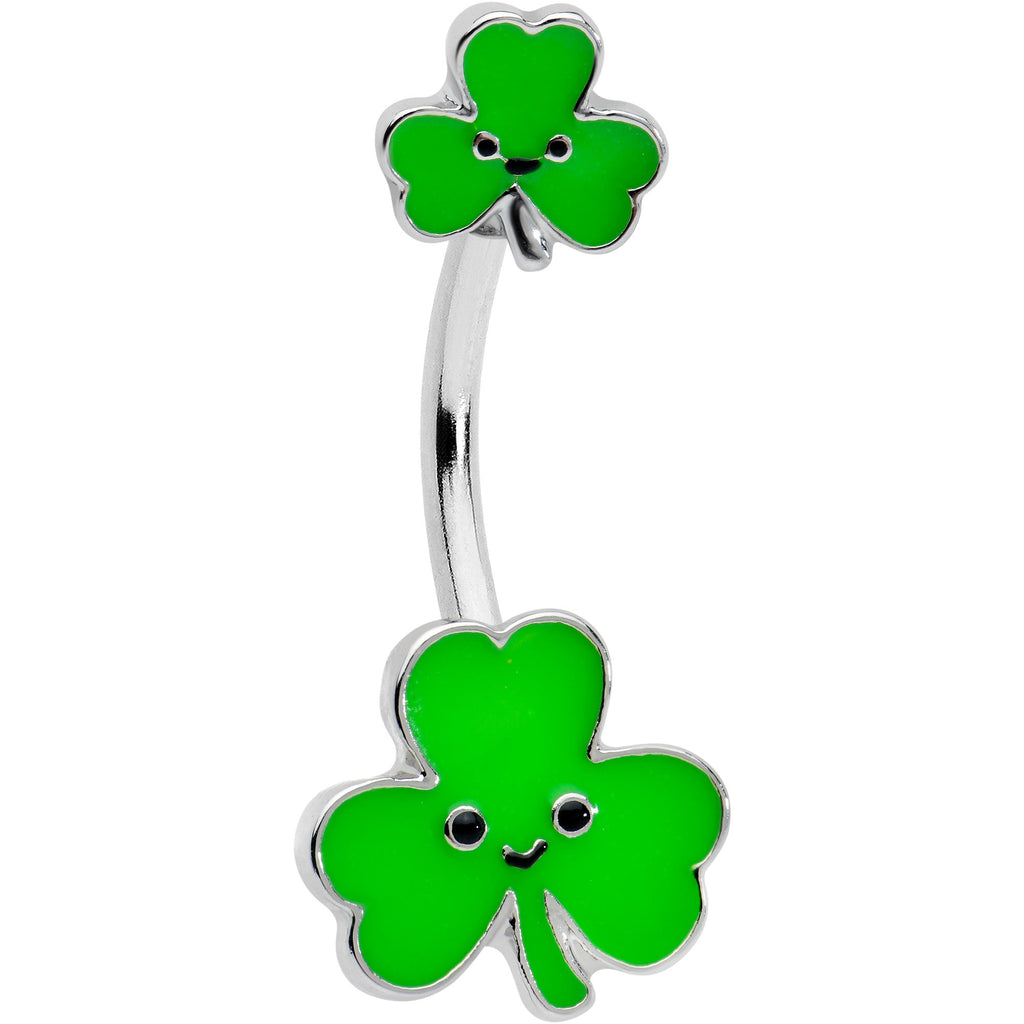 Sweet Happy Shamrocks St Patricks Day Double Mount Belly Ring