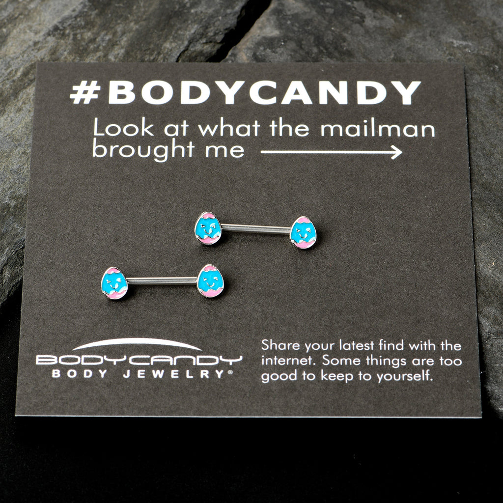 14G 9/16  Blue Pink Celebration Easter Egg Barbell Nipple Ring Set