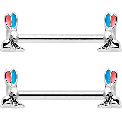 14G 9/16 Easter Bunny Blue Red Ears Barbell Nipple Ring Set