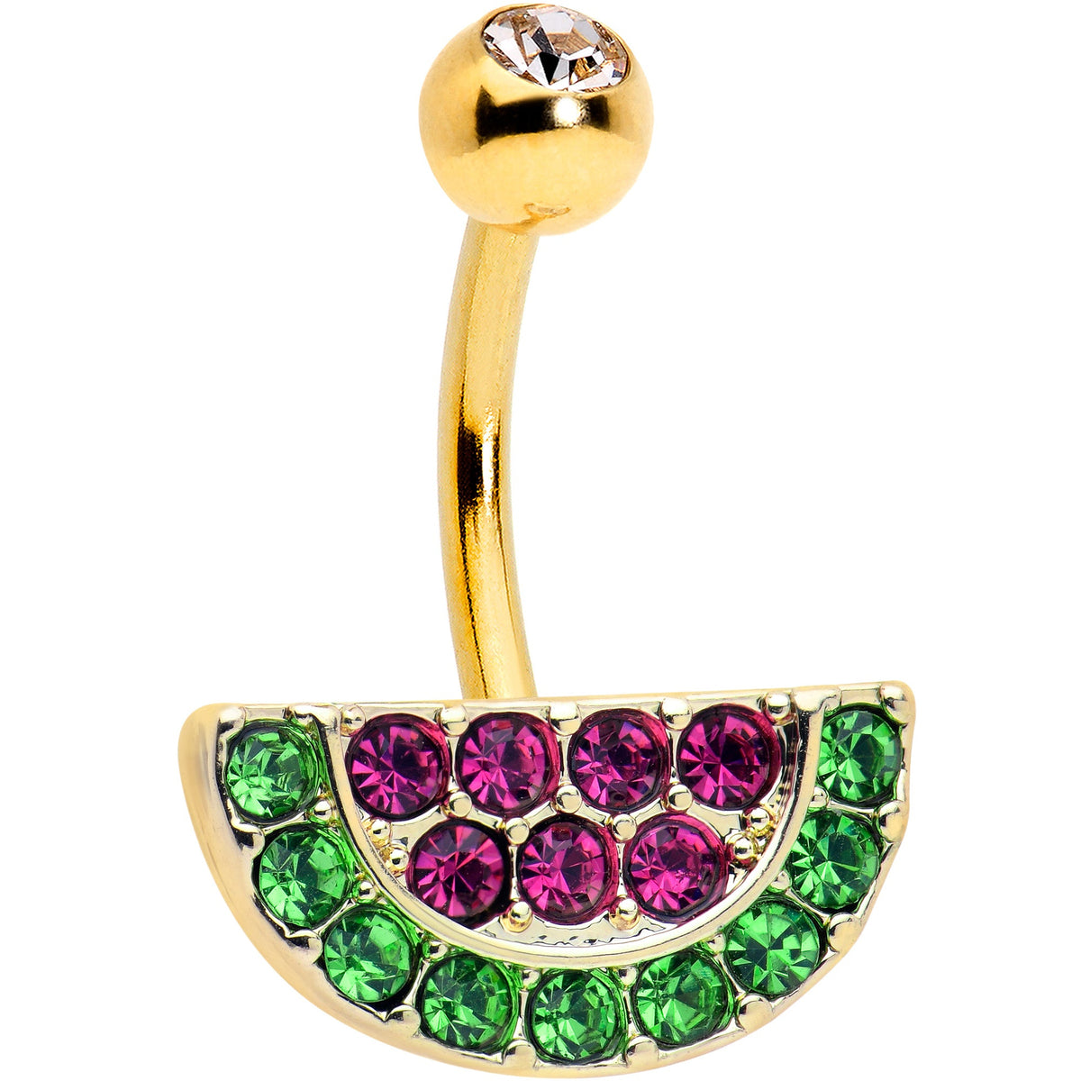 Pink Green Gem Gold Tone Watermelon Yum Belly Ring