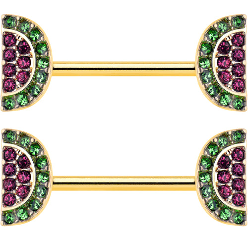 14G 9/16 Pink Gem Gold Hue Watermelon Yum Barbell Nipple Ring Set