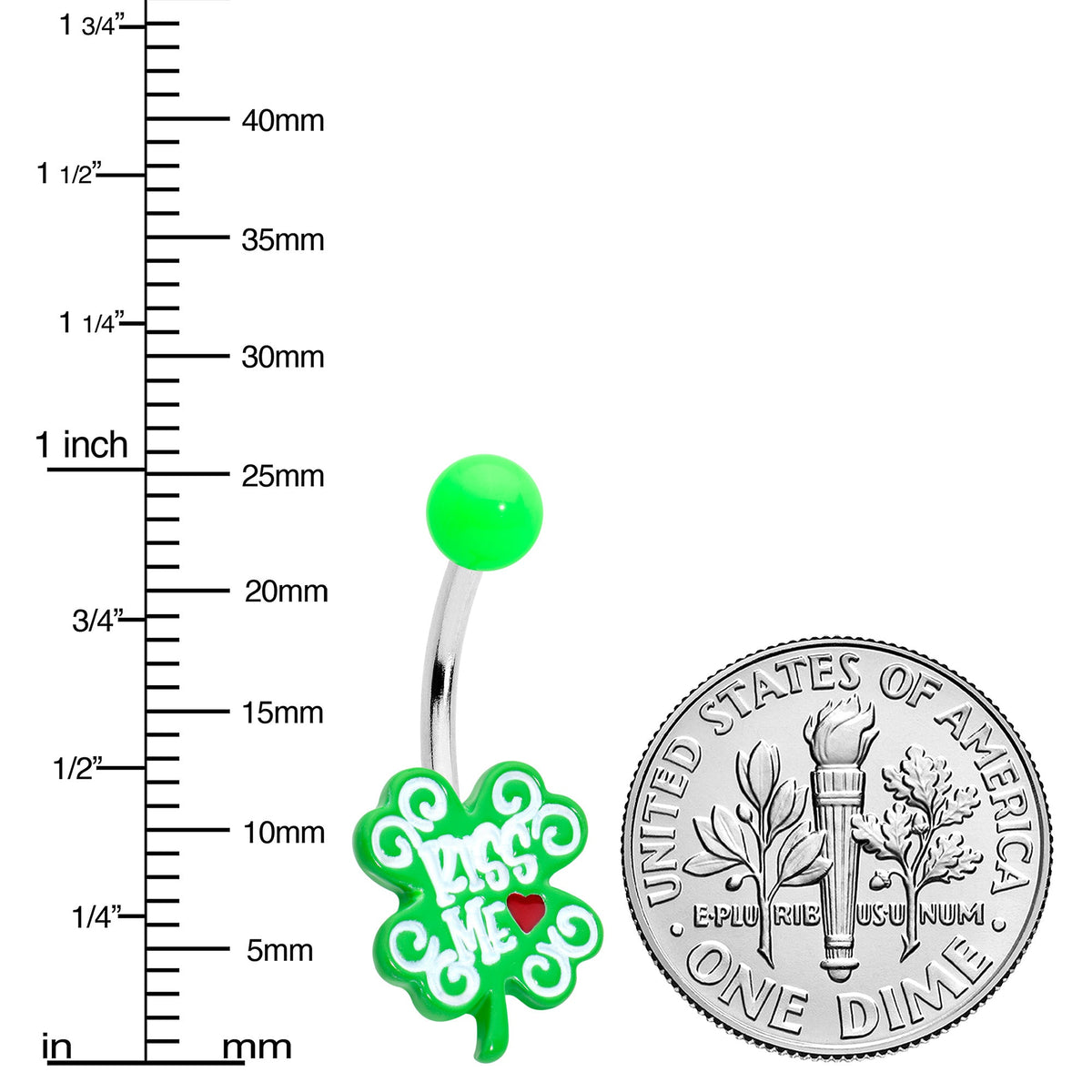 UV Glow Kiss Me Shamrock St Patricks Day Belly Ring