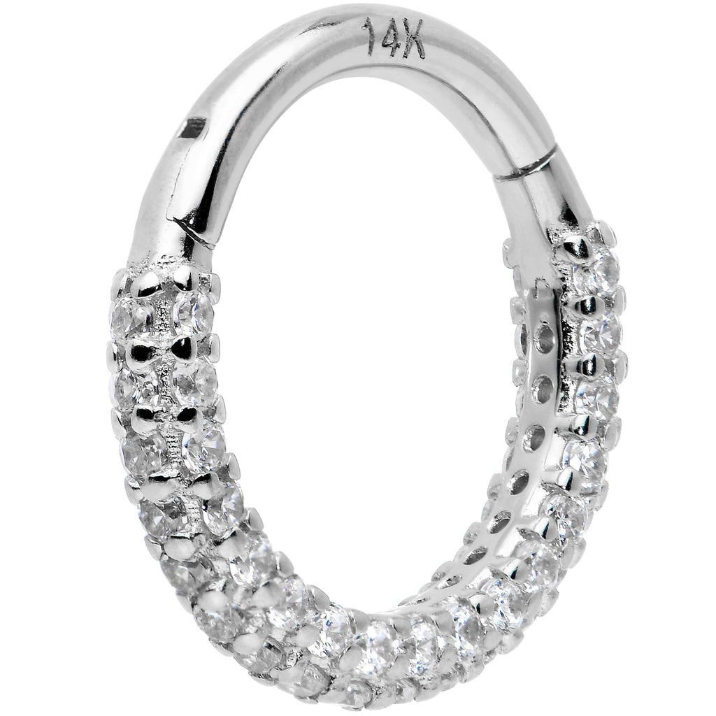 16G 5/16 14k White Gold CZ Paved Ultra Luxe Hinged Circular Segment Ring