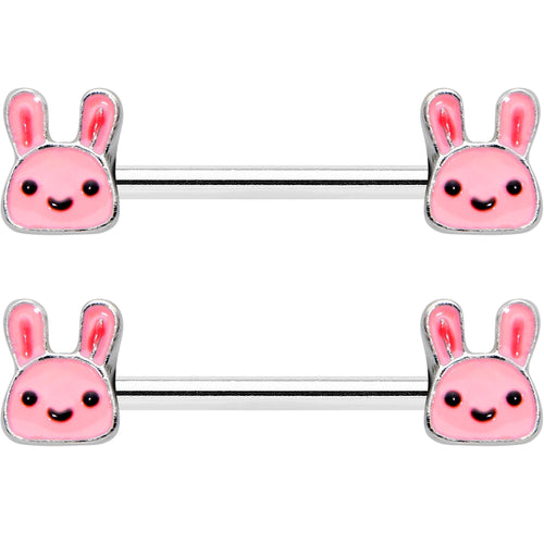 14G 9/16 Kawaii Cutie Easter Bunny Barbell Nipple Ring Set