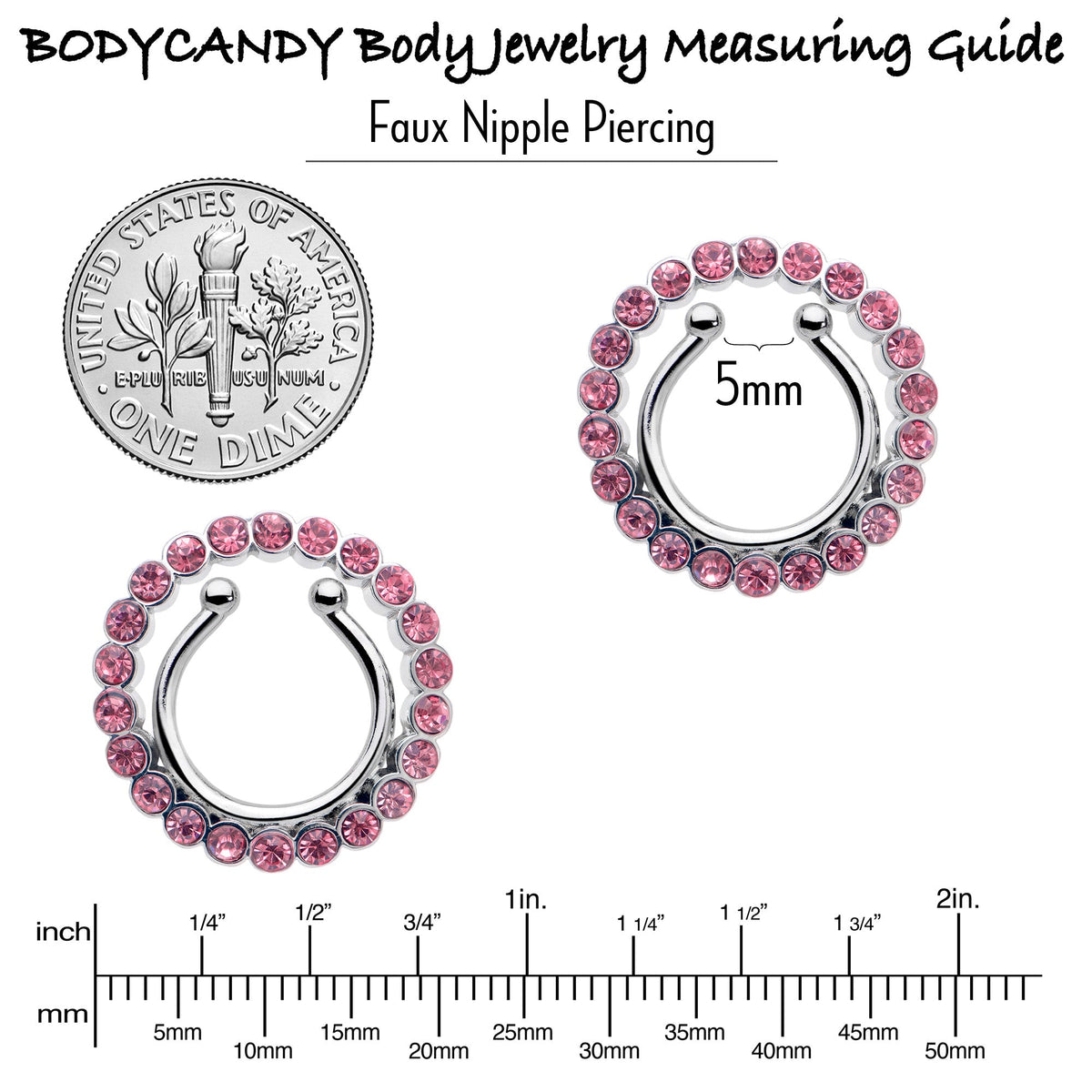 Clip On Fake Nipple Ring Set - Pink, Blue or Clear