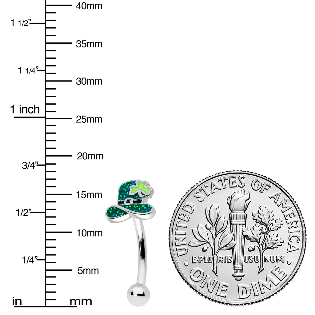 16G 5/16 Glitter Top Hat Shamrock St Patricks Curved Eyebrow Ring