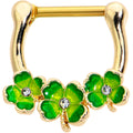 16G 5/16 Clear Gem Gold Tone Lucky Shamrock Cartilage Clicker