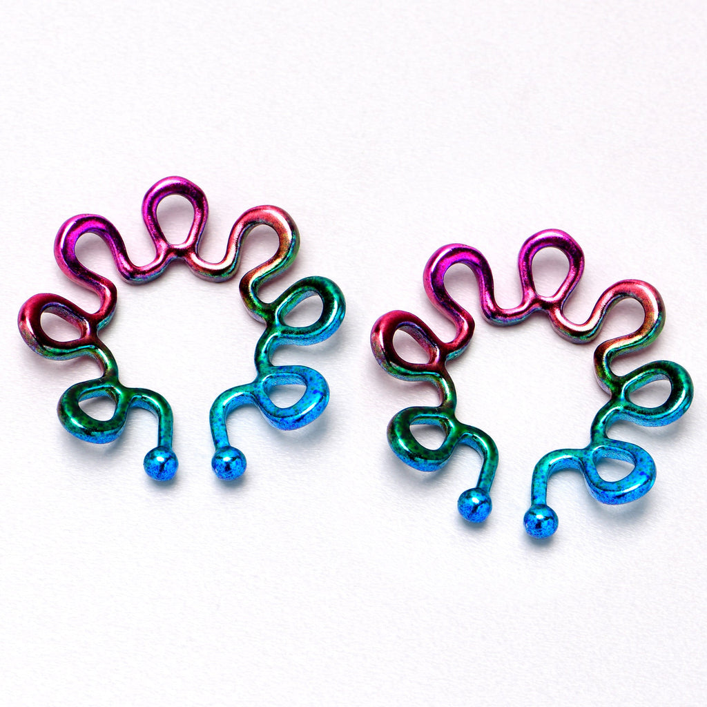 Rainbow Trippy Flower Clip On Fake Nipple Ring Set
