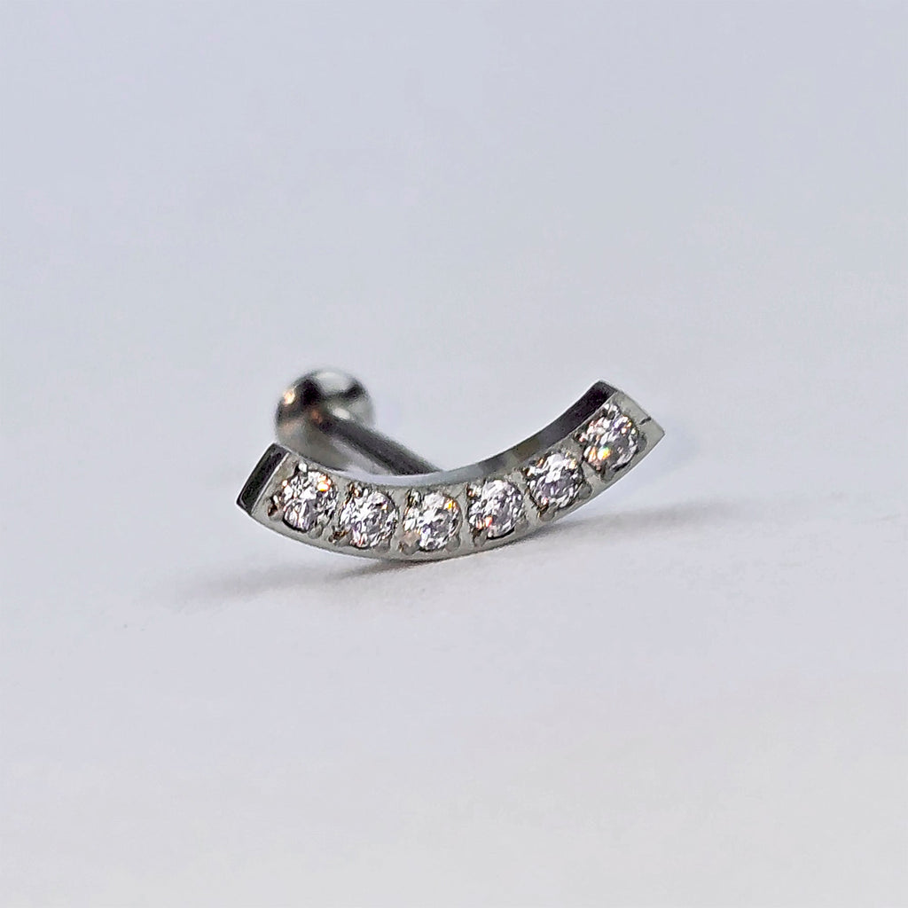 16G 5/16 CZ Stainless Steel Threadless Curved Push In Tragus Labret