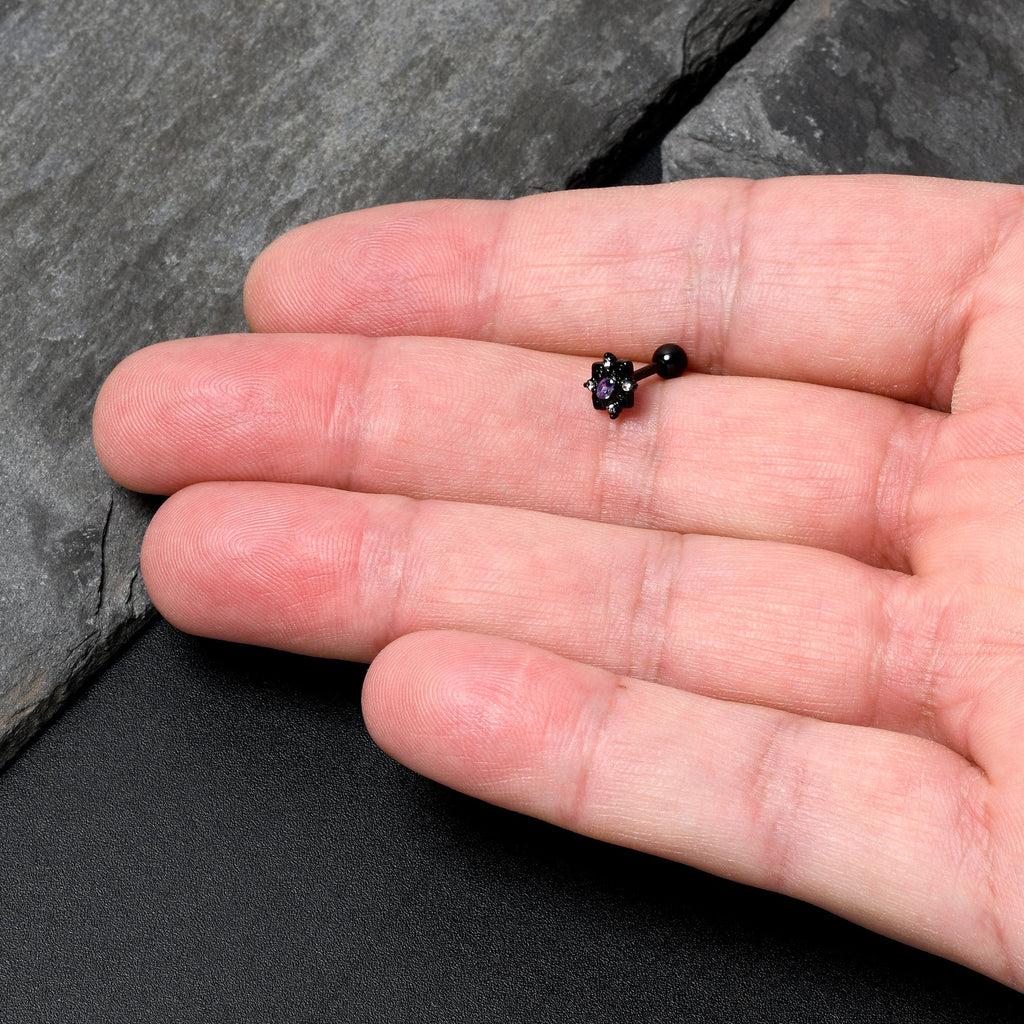 16G 1/4 Purple Gem Black Scrolling Hearts Cartilage Tragus Earring