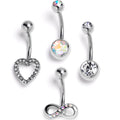 Clear Aurora Gem Heart Infinity Belly Ring Set of 4