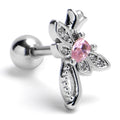 16G 1/4 Pink Gem Bold Dragonfly Cartilage Tragus Earring