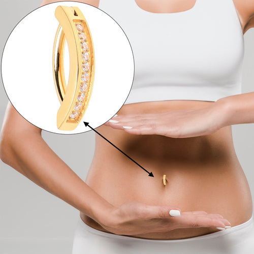 14G 3/8 Gold Tone CZ ASTM F-136 Implant Grade Titanium Hinged Hoop Belly Ring