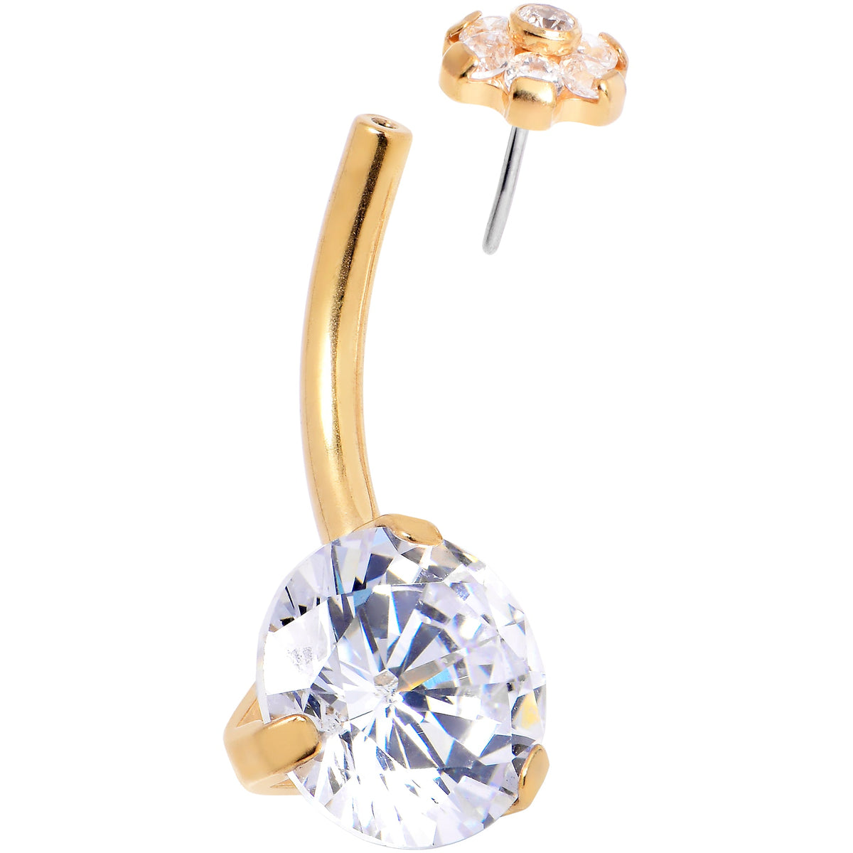 Clear CZ Gem Gold Hue ASTM F-136 Implant Grade Titanium Threadless Belly Ring