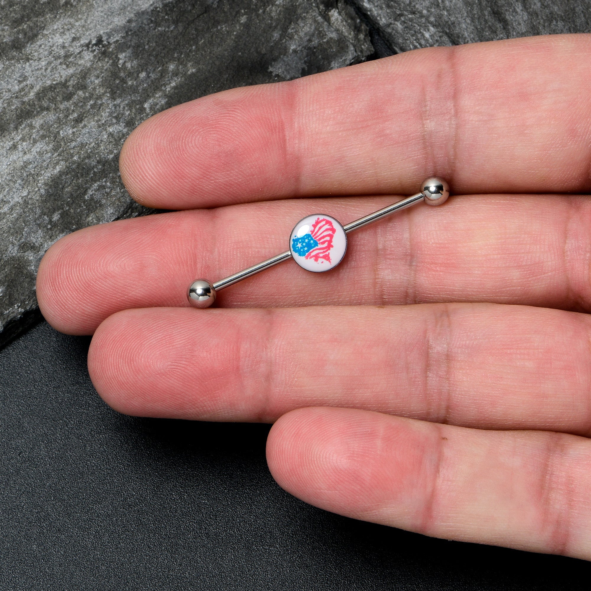 14G Heart Flag Patriotic Industrial Barbell 38mm
