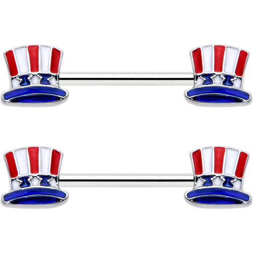 14G 9/16 Patriotic Top Hat Barbell Nipple Ring Set