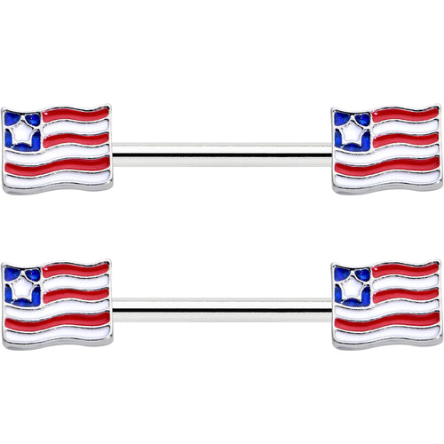 14G 9/16 Patriotic Flag Barbell Nipple Ring Set
