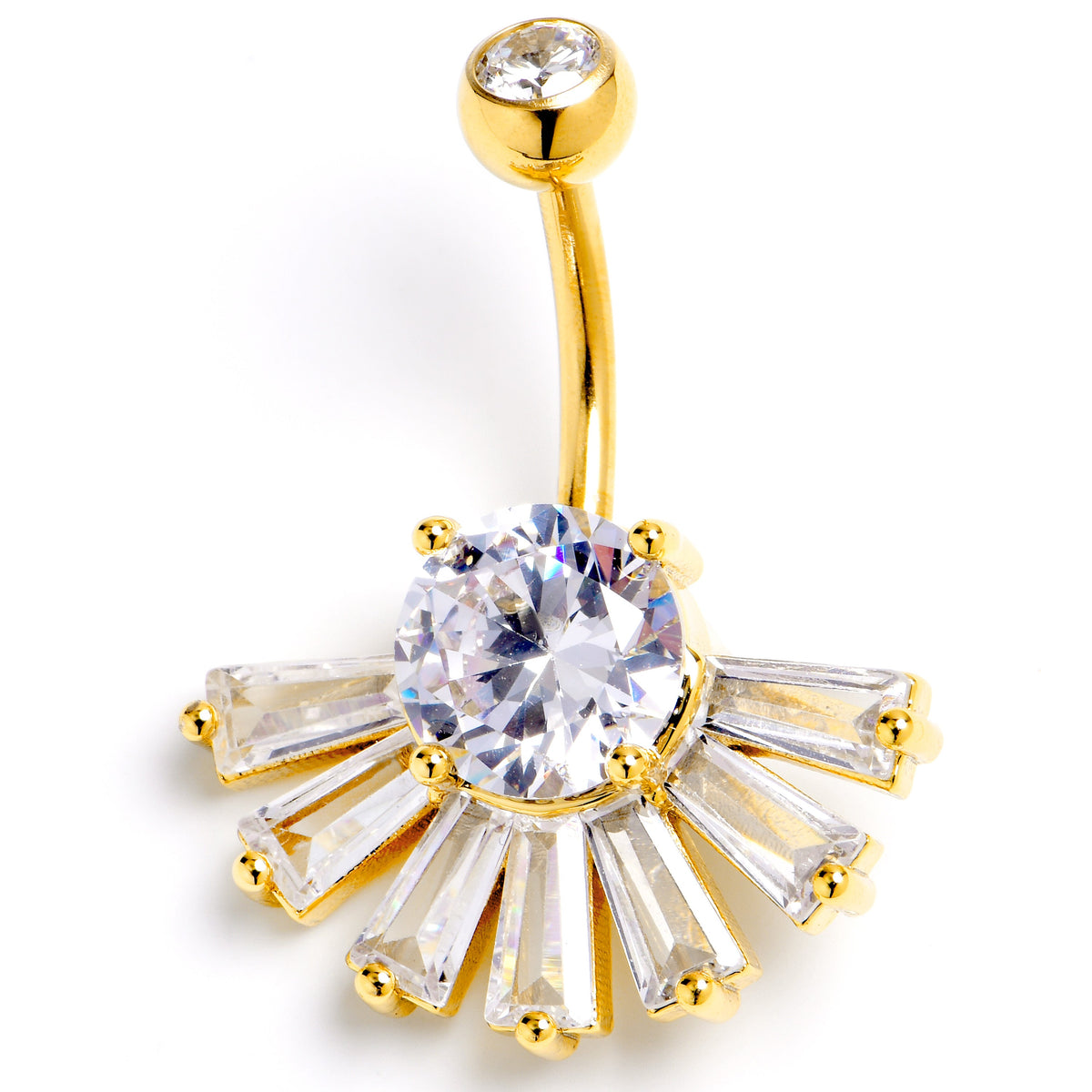 Clear CZ Gem Gold Tone Deco Elegance Fan Belly Ring