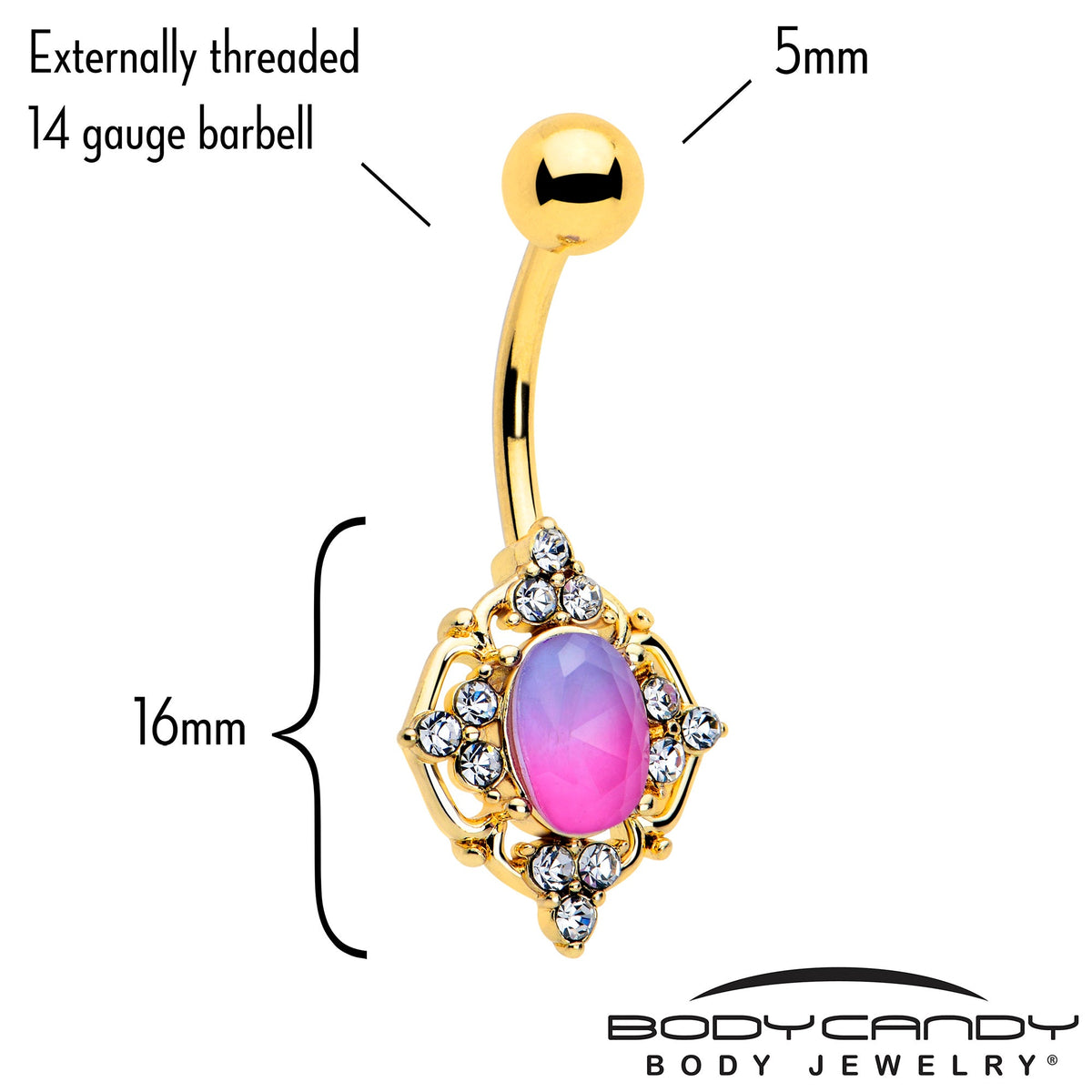 Pink Tourmaline Gold Tone Wondrous Glam Belly Ring