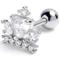 16G 1/4 Clear Gem Heart Crown Cartilage Tragus Earring