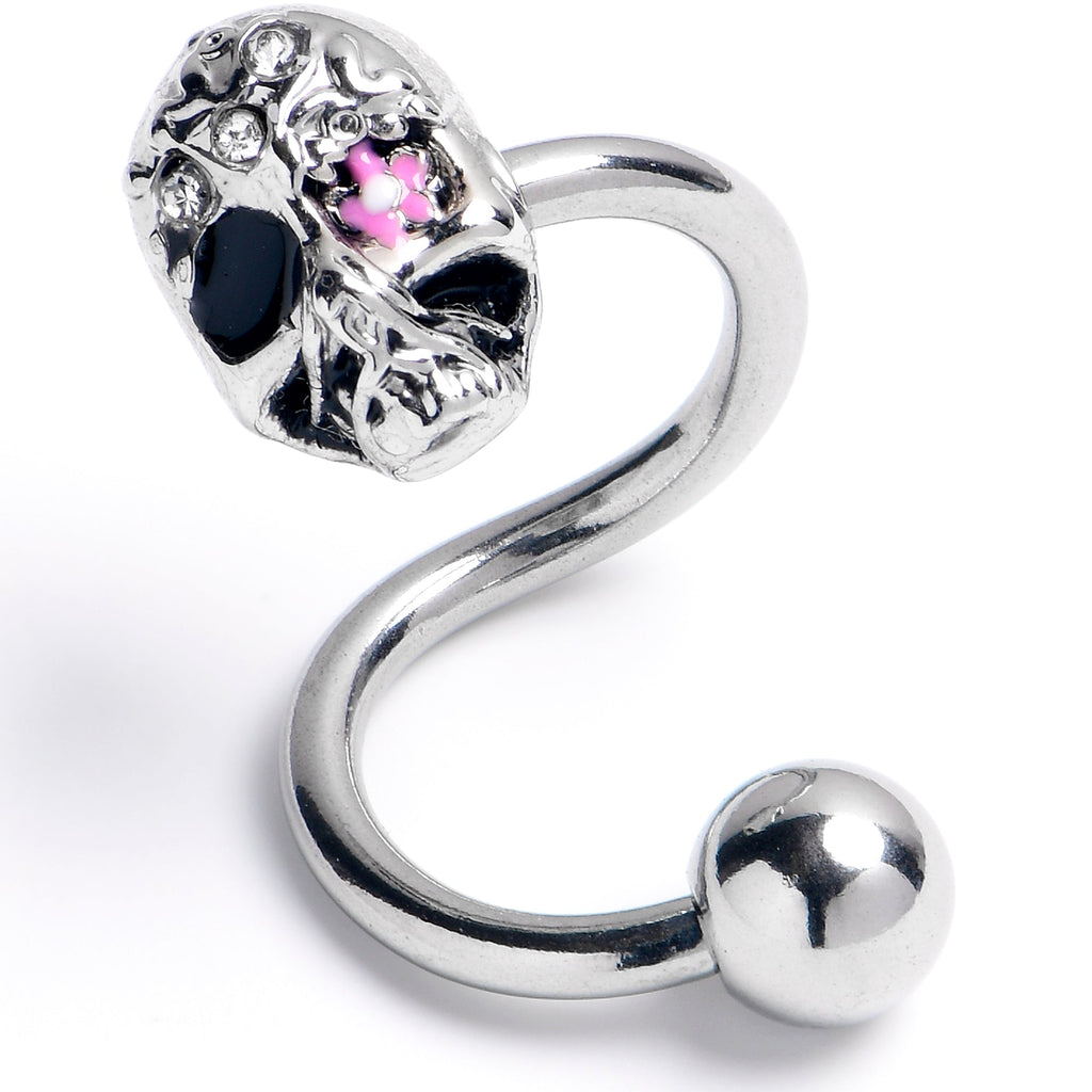 Clear Gem Stylish Skull Spiral Twister Belly Ring