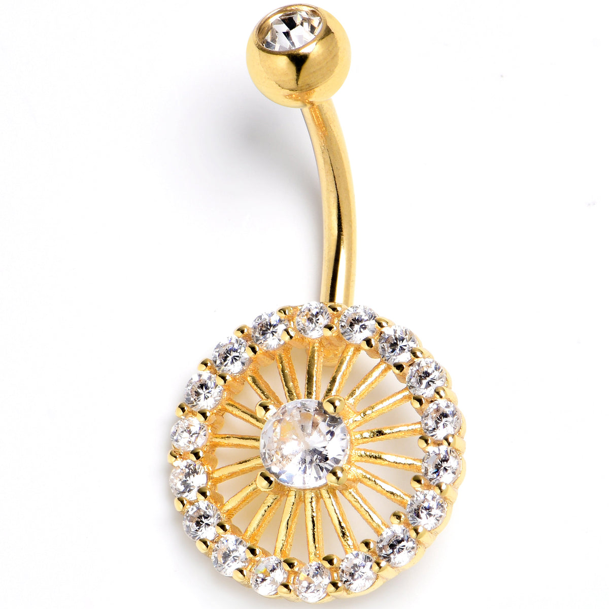 Clear CZ Gem Gold Tone Morning Sun Ray Belly Ring