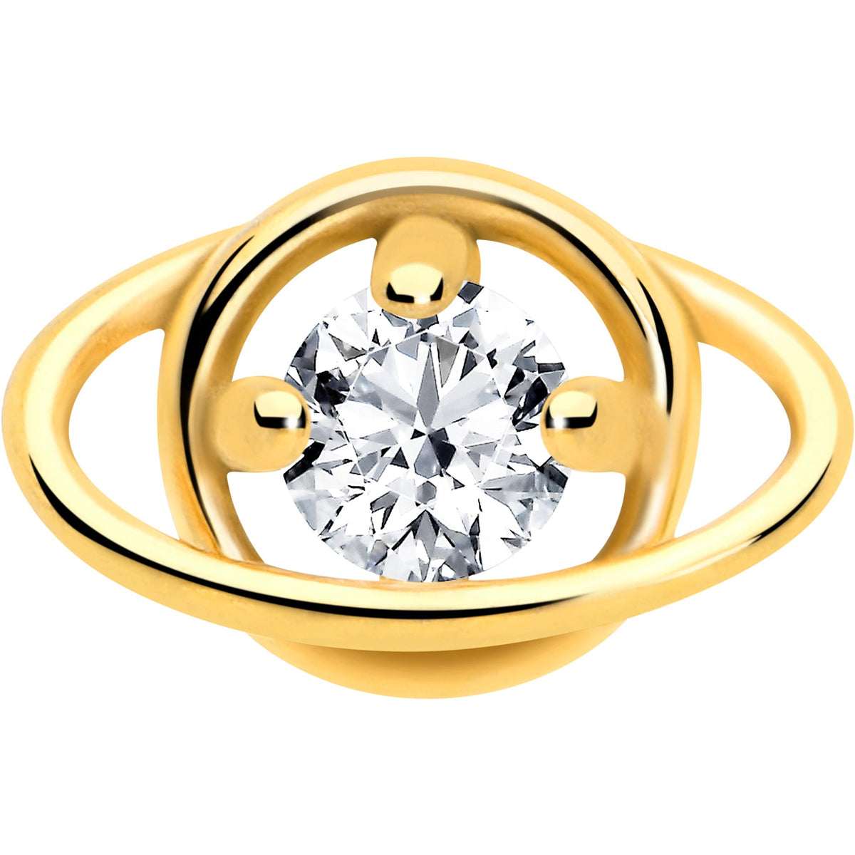 Clear CZ Gem Gold Tone Stylish Saturn Barbell Tongue Ring